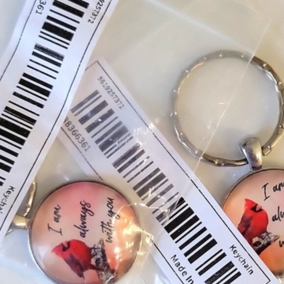 Cardinal Dome Keychain Keyring I Am Always With You Red Silver OS New - Picture 3 of 9